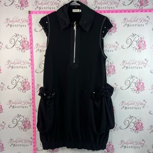 Red coral dress pockets sparkly Black Embellished Sleeveless Dress Zip Placket